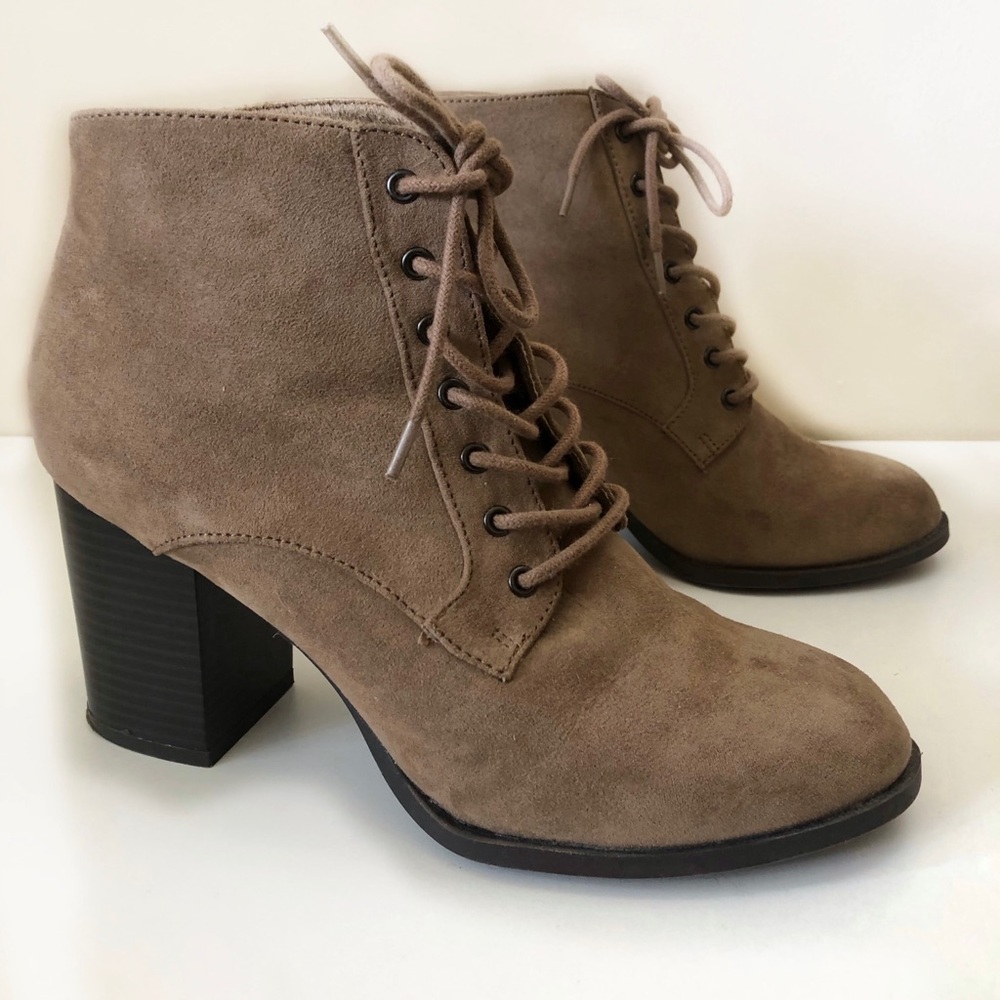 Forever 21 Faux Suede block heel Ankle Booties, taupe light brown